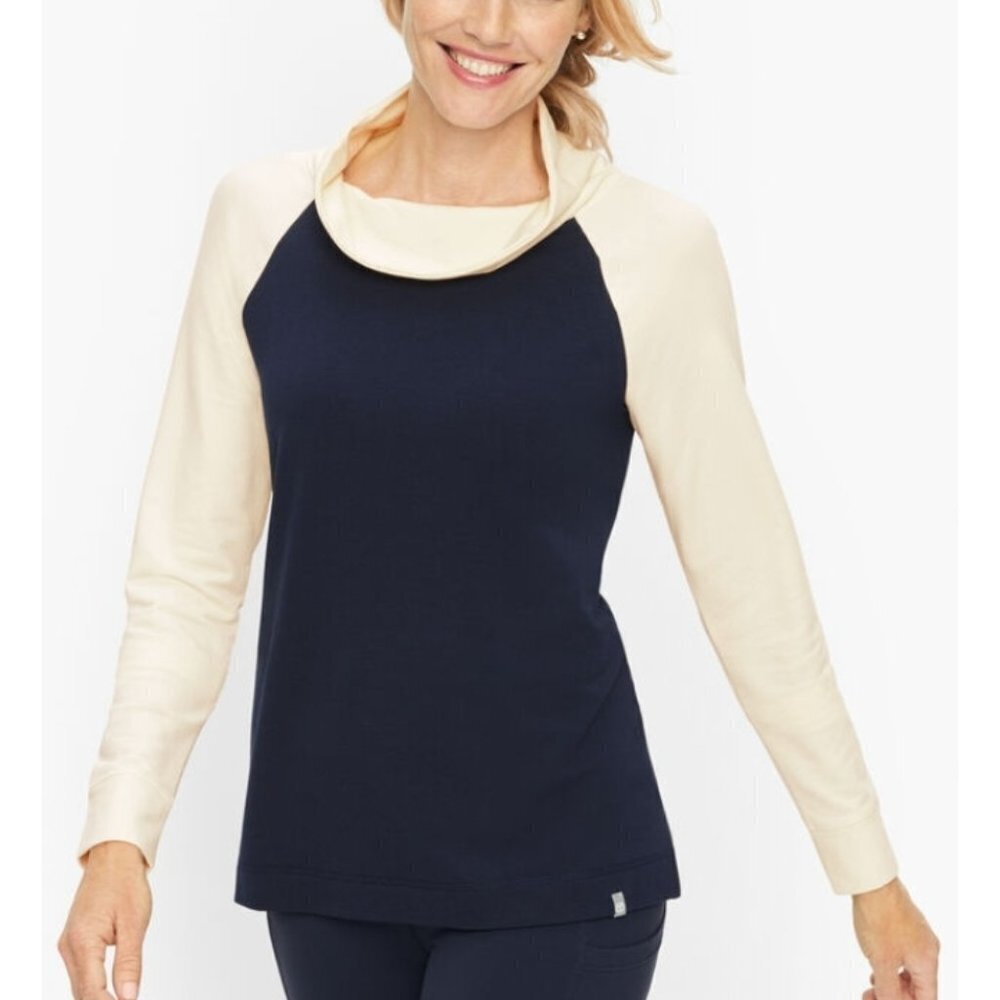 T by Talbots Colorblock Cowl Neck Long Sleeve Sweatshirt Pullover NWT